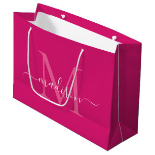 Elegant Monogram Magenta Roze Wit Elegant Script Groot Cadeauzakje