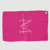 Elegant Monogram Magenta Roze Wit Girly Script Golfhanddoek (Horizontaal)