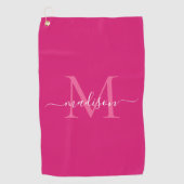 Elegant Monogram Magenta Roze Wit Girly Script Golfhanddoek (Voorkant)