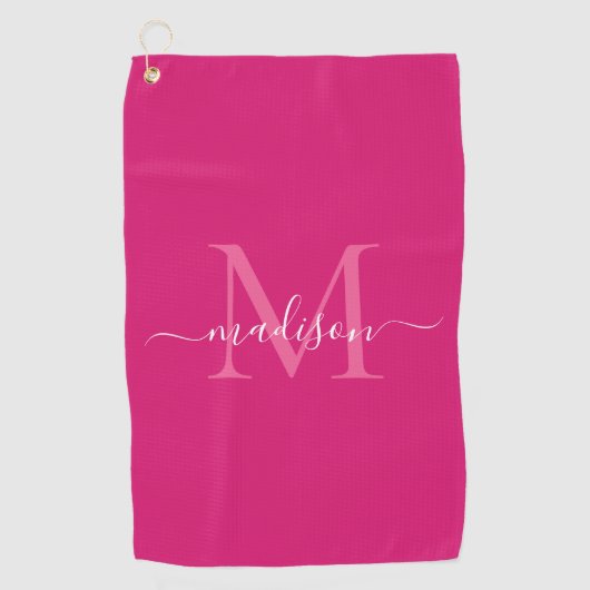 Elegant Monogram Magenta Roze Wit Girly Script Golfhanddoek (Voorkant)