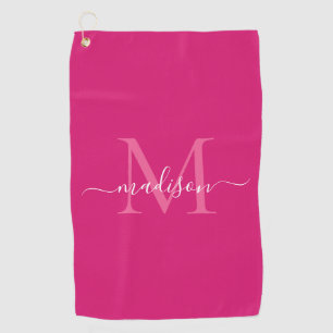Elegant monogram magenta roze wit meisjesmanuscrip golfhanddoek