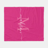 Elegant Monogram Magenta Roze Wit Modern Script Fleece Deken (Voorkant (Horizontaal))