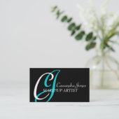 Elegant Monogram make-up Artist Visitekaartje Aqua (Staand voorkant)
