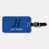 Elegant Monogram Manuscript Modern Blauw voeg Naam Bagagelabel (Voorkant horizontaal)