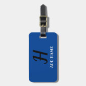 Elegant Monogram Manuscript Modern Blauw voeg Naam Bagagelabel (Voorkant verticaal)