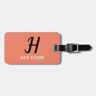 Elegant Monogram Manuscript Moderne Perzik voeg Na Bagagelabel