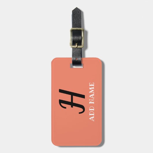 Elegant Monogram Manuscript Moderne Perzik voeg Na Bagagelabel (Voorkant verticaal)