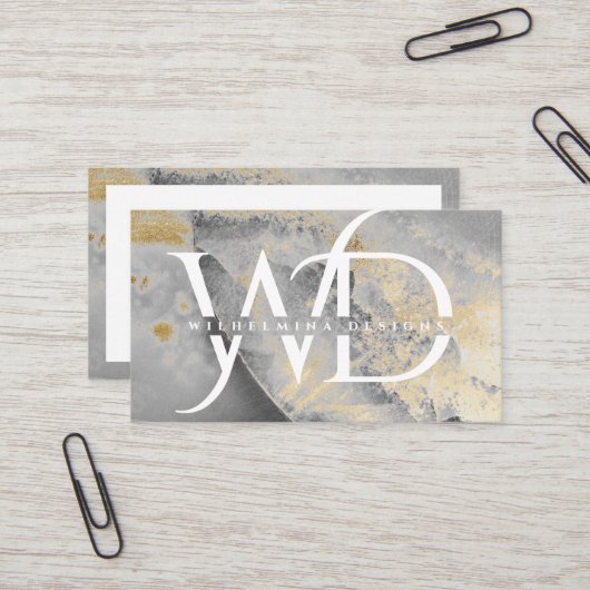 Elegant Monogram Marble Modern Chic Designer Visitekaartje (Voorkant / Achterkant in situ)
