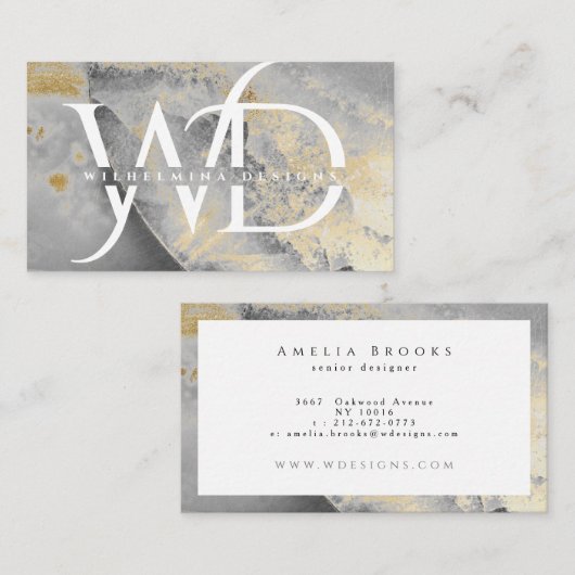 Elegant Monogram Marble Modern Chic Designer Visitekaartje (Voorkant / Achterkant)