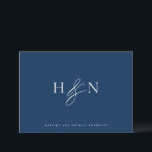 Elegant Monogram Marine Blauw Bruiloft Bedankkaart<br><div class="desc">Elegant bruiloft monogram dank u kaart. Deze marineblauwe bruiloft monogram kaart is voorzien van elegante script ampersand en klassieke typografie. Personaliseer door uw eigen monogram en andere details toe te voegen. Deze minimalistische monogram bruiloft bedankpas zal ook perfect zijn als briefpapier van een paar.</div>