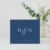Elegant Monogram Marine Blauw Bruiloft Dank u Kaar (Staand voorkant)