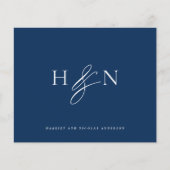 Elegant Monogram Marine Blauw Bruiloft Dank u Kaar (Voorkant)