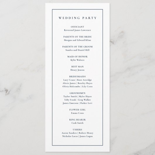 Elegant Monogram Marine Blauw Bruiloft Programmakaart (Achterkant)