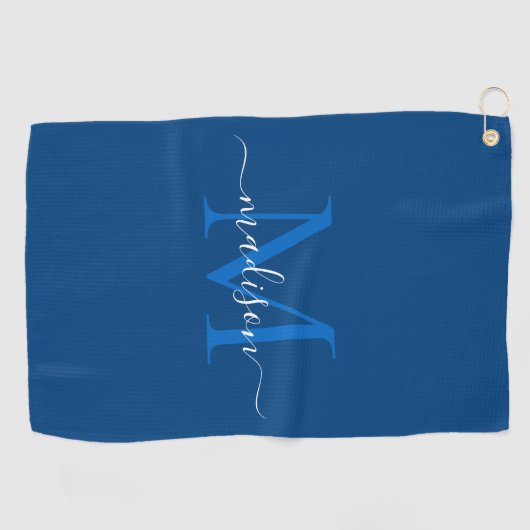 Elegant Monogram Marine Blauw Girly Chic Script Golfhanddoek (Horizontaal)