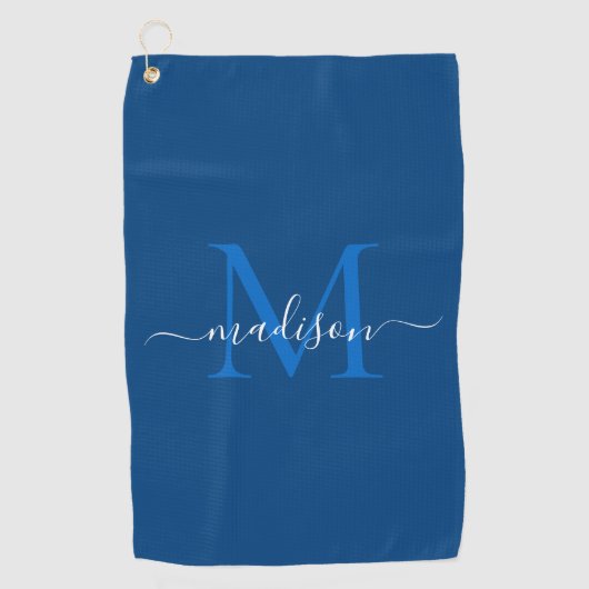 Elegant Monogram Marine Blauw Girly Chic Script Golfhanddoek (Voorkant)