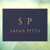 Elegant Monogram Marine Blauw & Goud Minimalist Raamsticker (Vel 3)