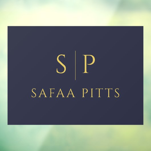 Elegant Monogram Marine Blauw & Goud Minimalist Raamsticker (Vel 3)