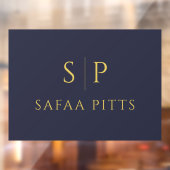 Elegant Monogram Marine Blauw & Goud Minimalist Raamsticker (Vel 2)