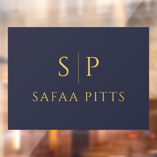 Elegant Monogram Marine Blauw & Goud Minimalist Raamsticker (Vel 2)