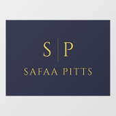 Elegant Monogram Marine Blauw & Goud Minimalist Raamsticker (Vel)