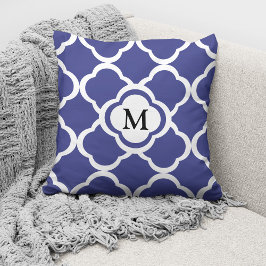 Elegant Monogram Marine Blauw Patroon Kussen