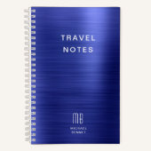 Elegant Monogram Marine Blauw Reizen Notitieboek (Voorkant)