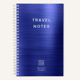 Elegant Monogram Marine Blauw Reizen Notitieboek