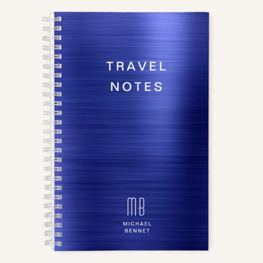 Elegant Monogram Marine Blauw Reizen Notitieboek (Voorkant)