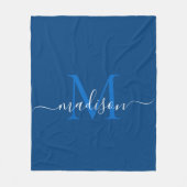 Elegant Monogram Marine Blauw Wit Modern Script Fleece Deken (Voorkant)