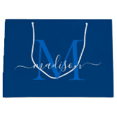 Elegant Monogram Marine Blue Girly Elegant Script Groot Cadeauzakje (Voorkant)