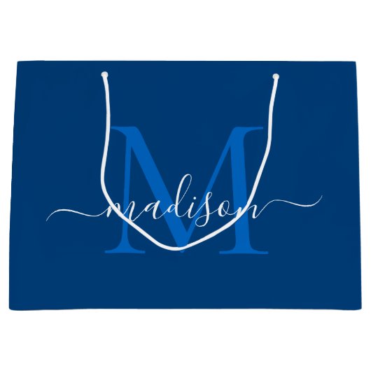 Elegant Monogram Marine Blue Girly Elegant Script Groot Cadeauzakje (Voorkant)