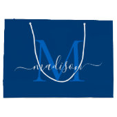 Elegant Monogram Marine Blue Girly Elegant Script Groot Cadeauzakje (Achterkant)
