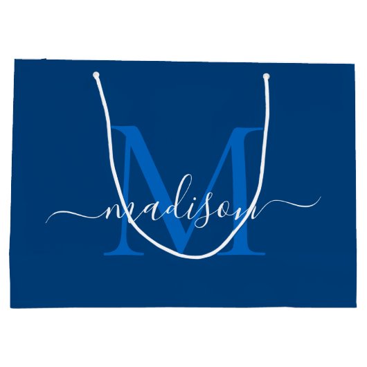 Elegant Monogram Marine Blue Girly Elegant Script Groot Cadeauzakje (Achterkant)