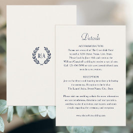 Elegant Monogram Marine Cream Wedding Informatiekaartje