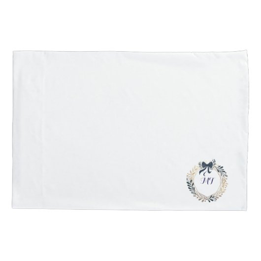 Elegant Monogram Marine en Gouden Krans Bow Kussensloop (Achterkant)