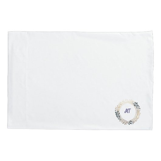 Elegant monogram marine en gouden krans kussensloop (Achterkant)