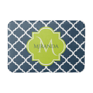 Elegant Monogram Marine Green Quatrefoil en Name Badmat