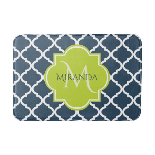 Elegant Monogram Marine Green Quatrefoil en Name Badmat (Voorkant)