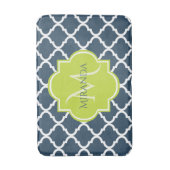 Elegant Monogram Marine Green Quatrefoil en Name Badmat (Voorkant Verticaal)