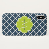 Elegant Monogram Marine Green Quatrefoil en Name Case-Mate iPhone Case (Achterkant (horizontaal))