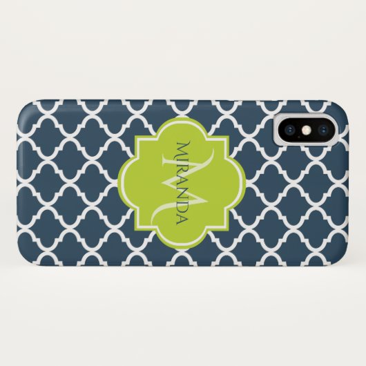 Elegant Monogram Marine Green Quatrefoil en Name Case-Mate iPhone Case (Achterkant (horizontaal))