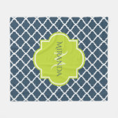 Elegant Monogram Marine Green Quatrefoil en Name Fleece Deken (Voorkant (Horizontaal))