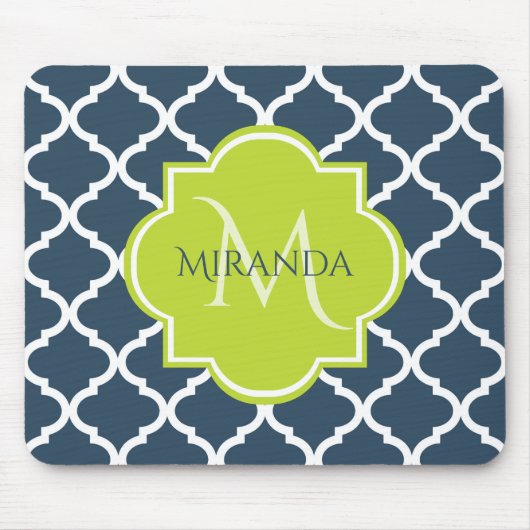 Elegant Monogram Marine Green Quatrefoil en Name Muismat (Voorkant)