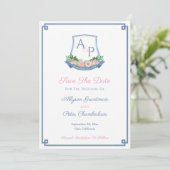 Elegant Monogram Marine Rozen Bruiloftsmantel Save The Date (Staand voorkant)