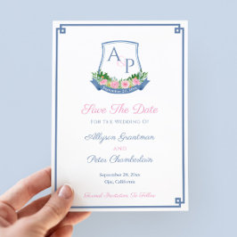 Elegant Monogram Marine Rozen Bruiloftsmantel Save The Date