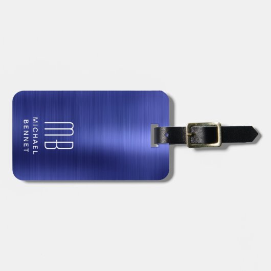 Elegant monogram marineblauw bagagelabel (Voorkant horizontaal)