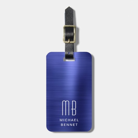 Elegant monogram marineblauw bagagelabel (Voorkant verticaal)