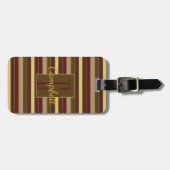 ELEGANT MONOGRAM MASCULINE BROWN STRIPE PATTERN BAGAGELABEL (Voorkant horizontaal)