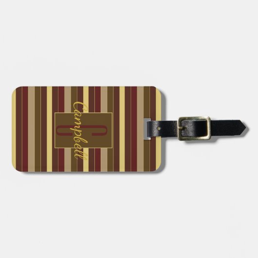ELEGANT MONOGRAM MASCULINE BROWN STRIPE PATTERN BAGAGELABEL (Voorkant horizontaal)