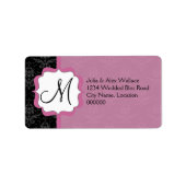 Elegant Monogram Mauve Damask Etiket (Voorkant)